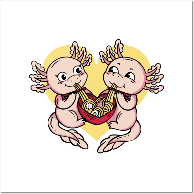 Axolotl Couple Valentines Day Ramen Wall Art by LindenDesigns